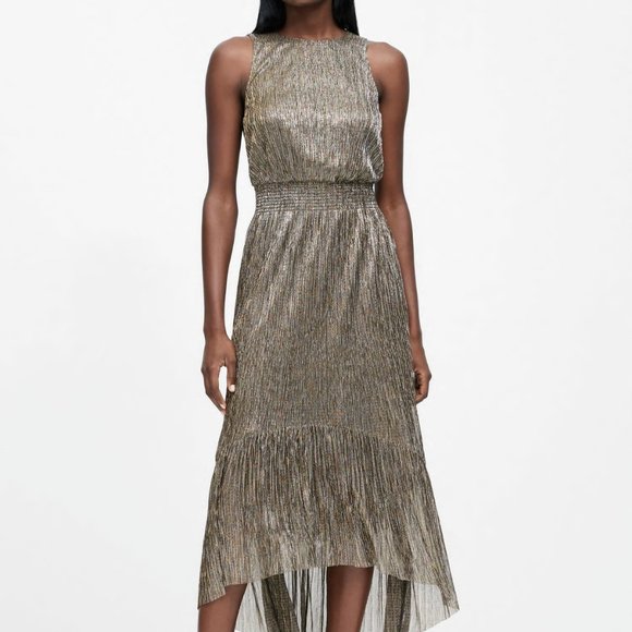 NEW NWT BANANA REPUBLIC METALLIC HIGH LOW DRESS, SIZE 2 PETITE, - Picture 1 of 4